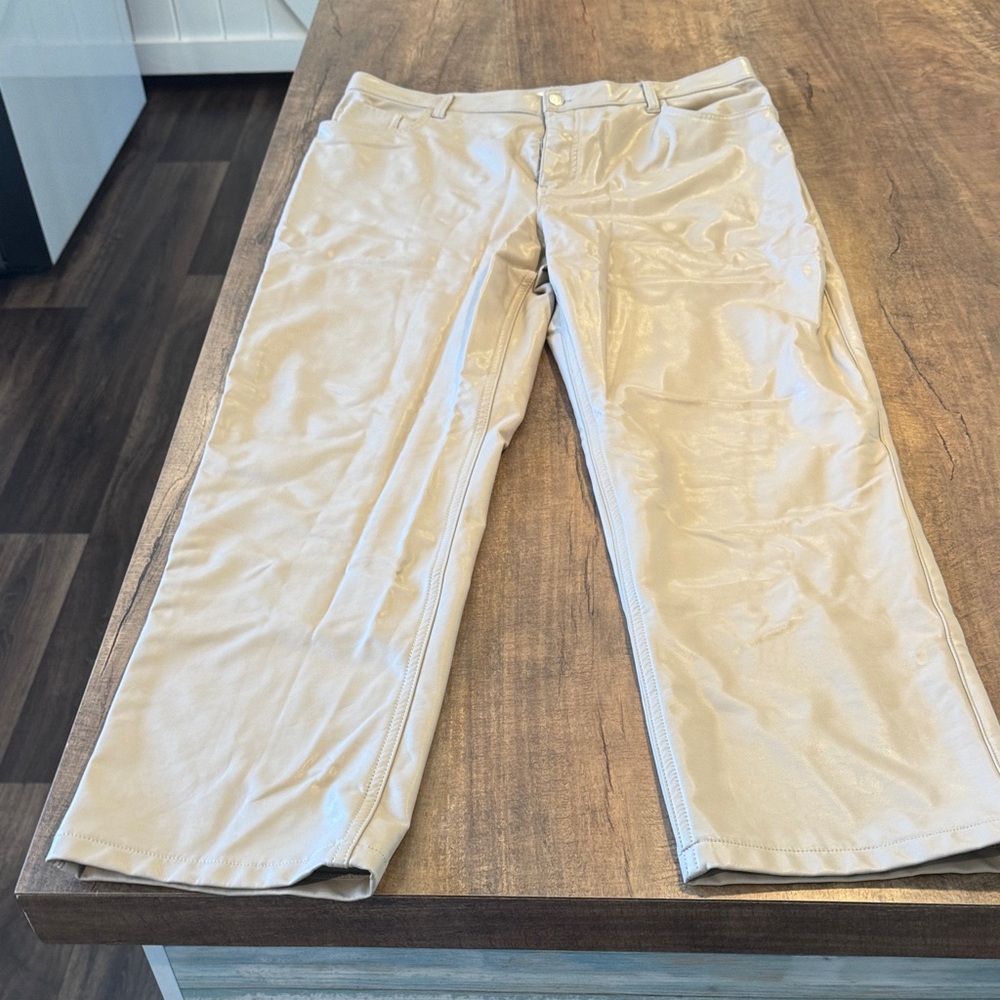 Abercrombie Faux Leather Pants Beige Straight Leg Size 16 High Rise